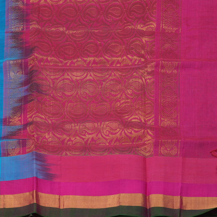 Hayagrivas Aqua Blue Pure Silk Cotton Saree with Multicolour Border HBE462H7-41