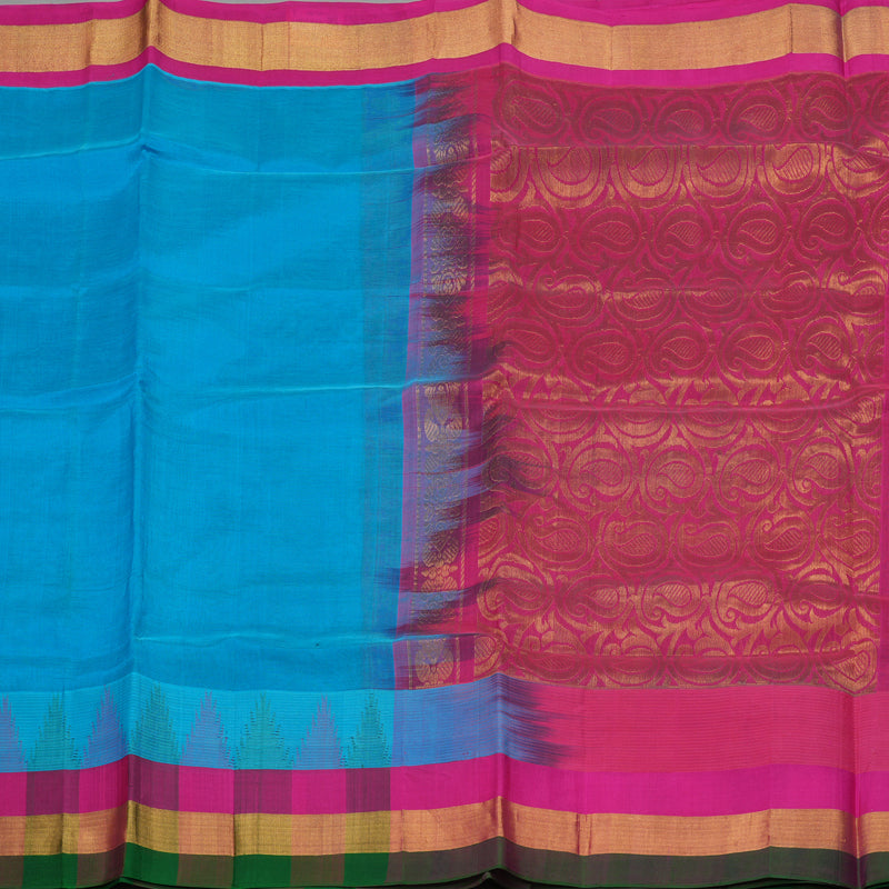 Hayagrivas Aqua Blue Pure Silk Cotton Saree with Multicolour Border HBE462H7-41