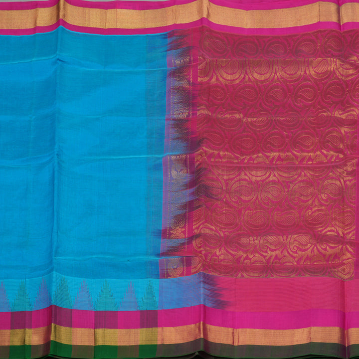 Hayagrivas Aqua Blue Pure Silk Cotton Saree with Multicolour Border HBE462H7-41