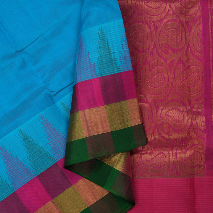Hayagrivas Aqua Blue Pure Silk Cotton Saree with Multicolour Border HBE462H7-41