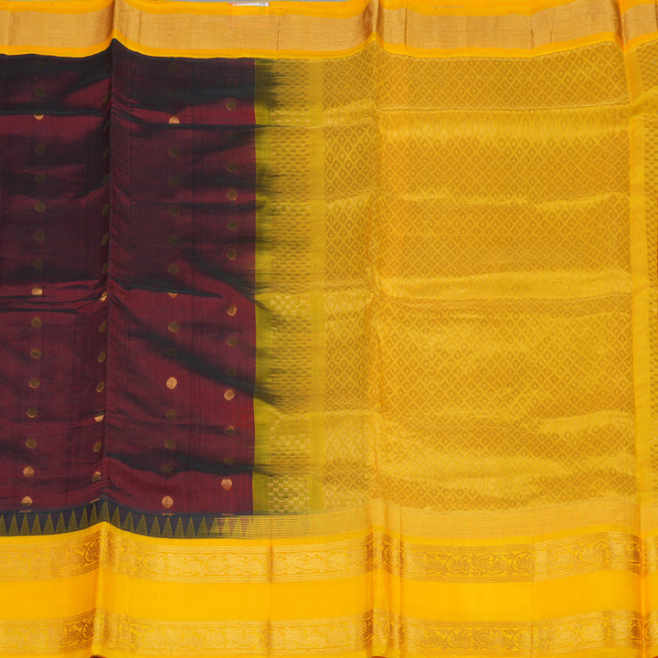 Hayagrivas Araku Maroon Pure Silk Cotton Saree with Yellow Border HBE462H7-5