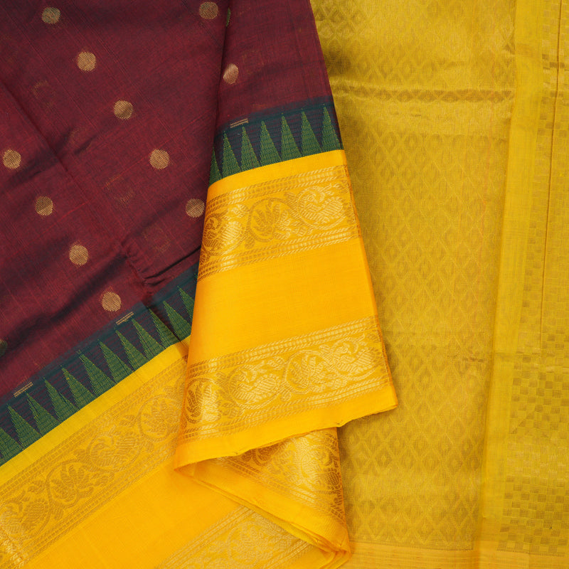 Hayagrivas Araku Maroon Pure Silk Cotton Saree with Yellow Border HBE462H7-5