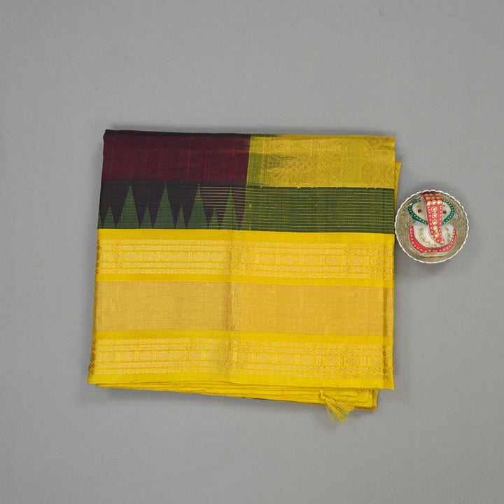 Hayagrivas Araku Brown Pure Silk Cotton Saree with Lemon Yellow Border HBE462H7-51