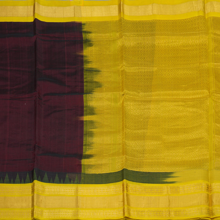 Hayagrivas Araku Brown Pure Silk Cotton Saree with Lemon Yellow Border HBE462H7-51