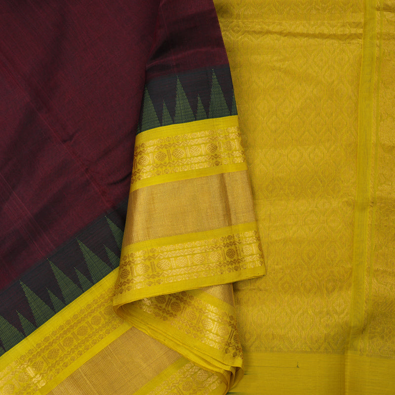 Hayagrivas Araku Brown Pure Silk Cotton Saree with Lemon Yellow Border HBE462H7-51
