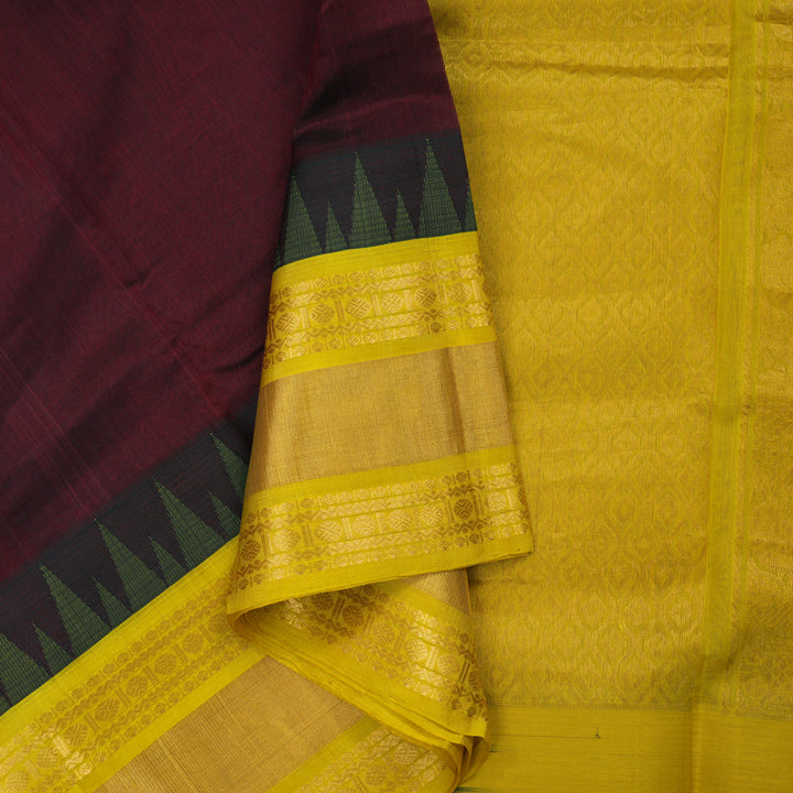 Hayagrivas Araku Brown Pure Silk Cotton Saree with Lemon Yellow Border HBE462H7-51