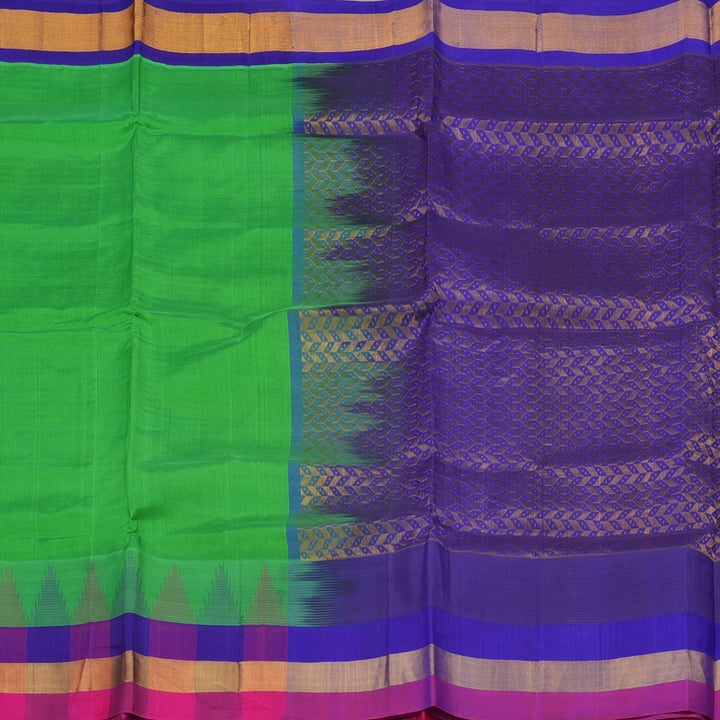 Hayagrivas Parrot Green Pure Silk Cotton Saree with Multicolour Border HBE462H7-56