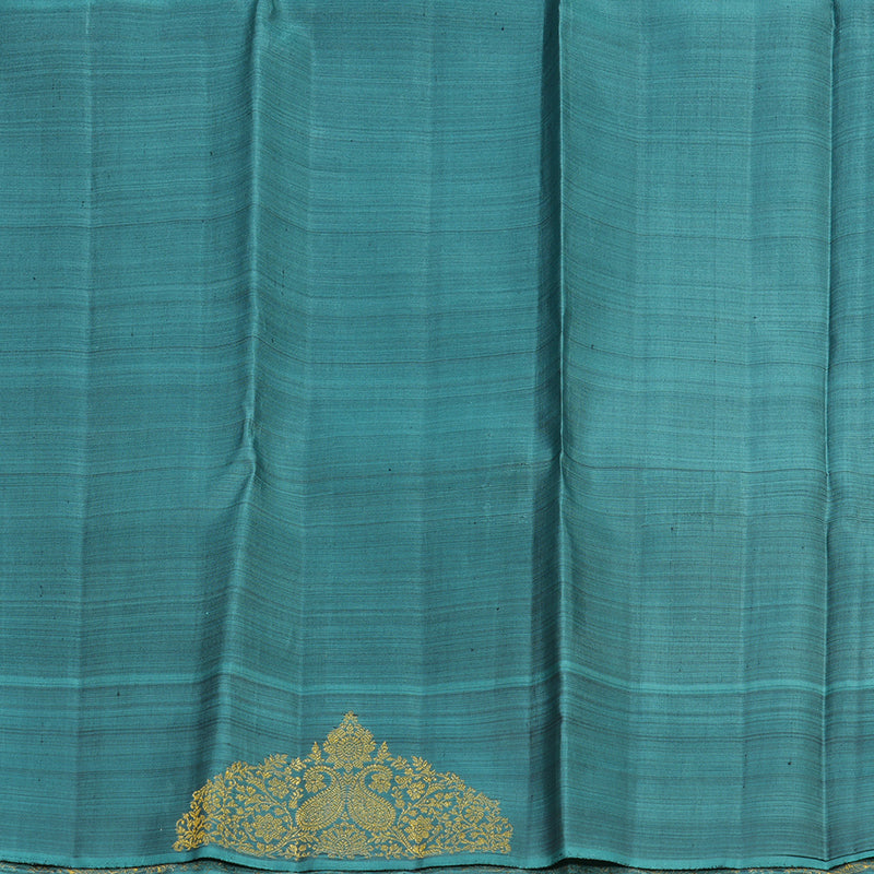 Hayagrivas Exclusive Bridal Kanjivaram Silk Saree in rich Bottle Green with Aqua Blue HBE503H2-1