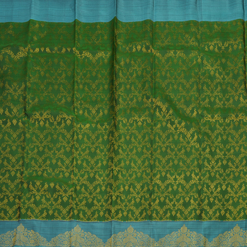 Hayagrivas Exclusive Bridal Kanjivaram Silk Saree in rich Bottle Green with Aqua Blue HBE503H2-1
