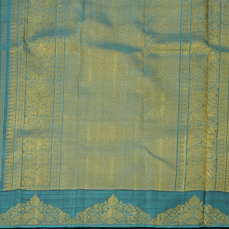 Hayagrivas Exclusive Bridal Kanjivaram Silk Saree in rich Bottle Green with Aqua Blue HBE503H2-1