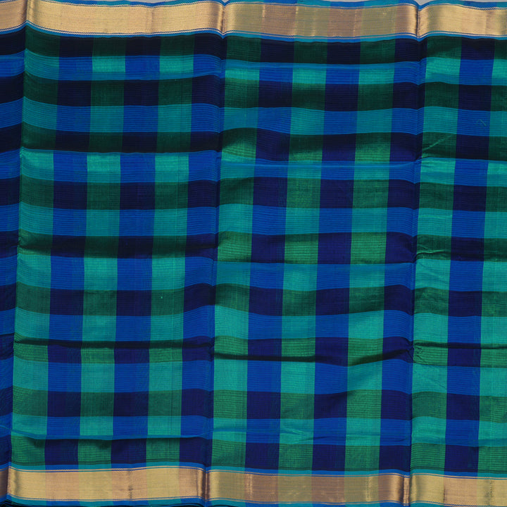 Hayagrivas Handloom Pure Silk Cotton Saree in Sea Blue With Blue Checks HBE527H1-2