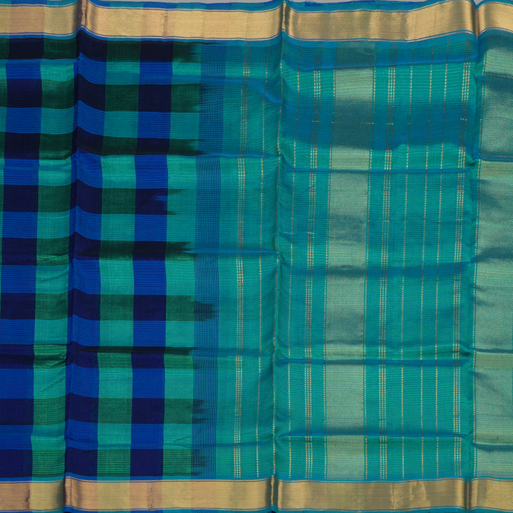 Hayagrivas Handloom Pure Silk Cotton Saree in Sea Blue With Blue Checks HBE527H1-2