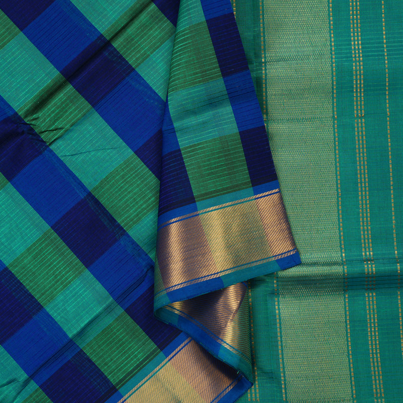 Hayagrivas Handloom Pure Silk Cotton Saree in Sea Blue With Blue Checks HBE527H1-2