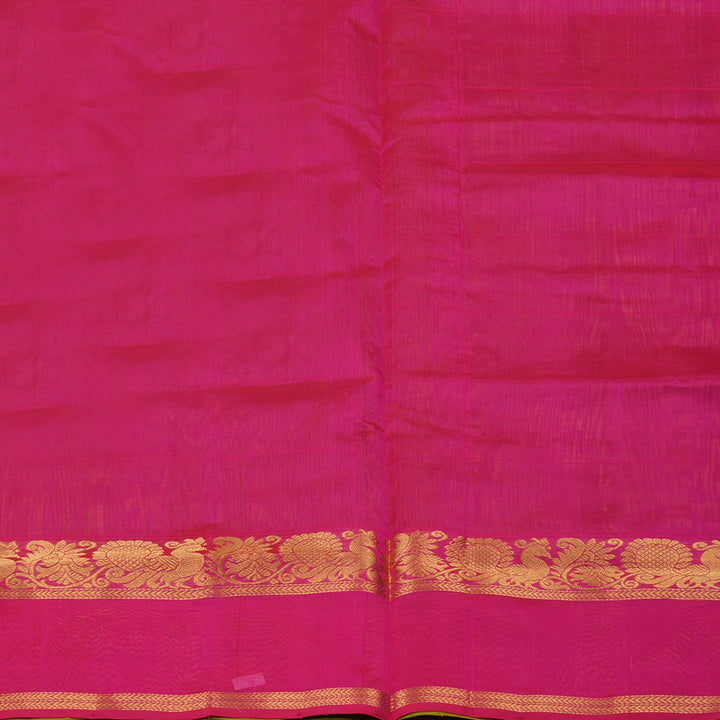 Hayagrivas Sampanga Green Pure Silk Cotton Saree with Dual Toned Pink contrast HBE527H11-3