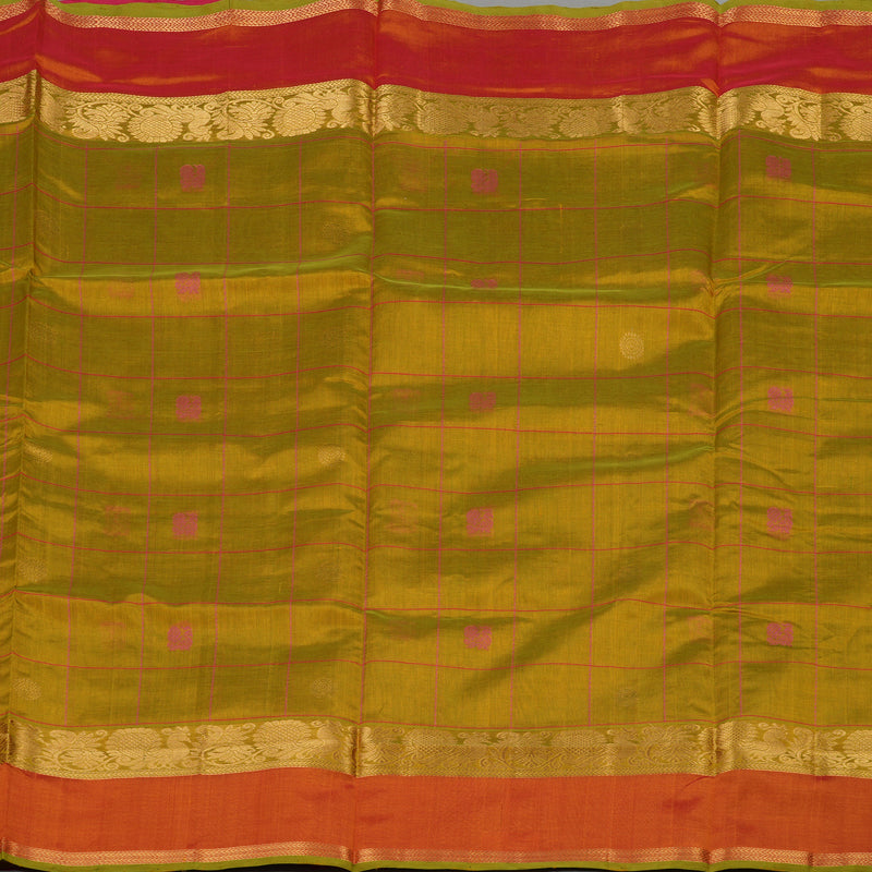 Hayagrivas Sampanga Green Pure Silk Cotton Saree with Dual Toned Pink contrast HBE527H11-3
