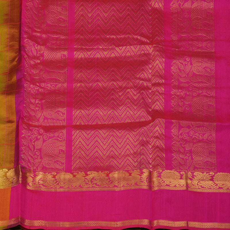 Hayagrivas Sampanga Green Pure Silk Cotton Saree with Dual Toned Pink contrast HBE527H11-3