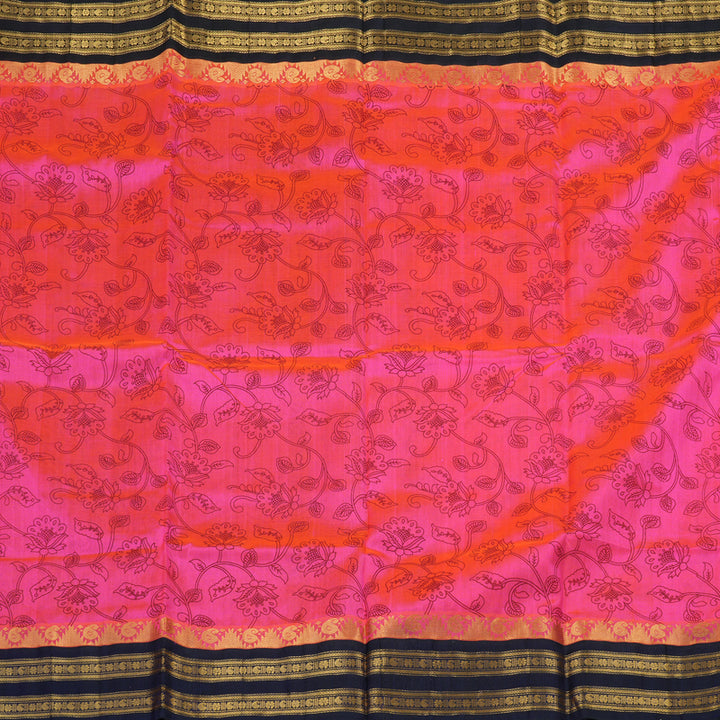 Hayagrivas Handloom Pure Silk Cotton Saree in Orangish Pink with Navy Blue HBE57D1-17