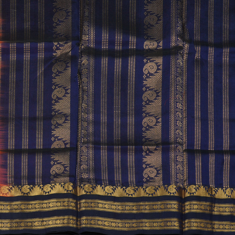 Hayagrivas Handloom Pure Silk Cotton Saree in Orangish Pink with Navy Blue HBE57D1-17