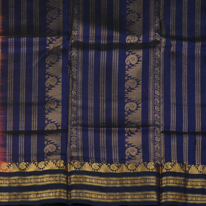 Hayagrivas Handloom Pure Silk Cotton Saree in Orangish Pink with Navy Blue HBE57D1-17
