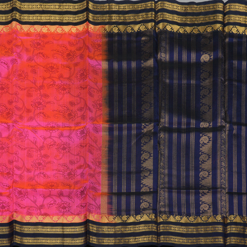 Hayagrivas Handloom Pure Silk Cotton Saree in Orangish Pink with Navy Blue HBE57D1-17