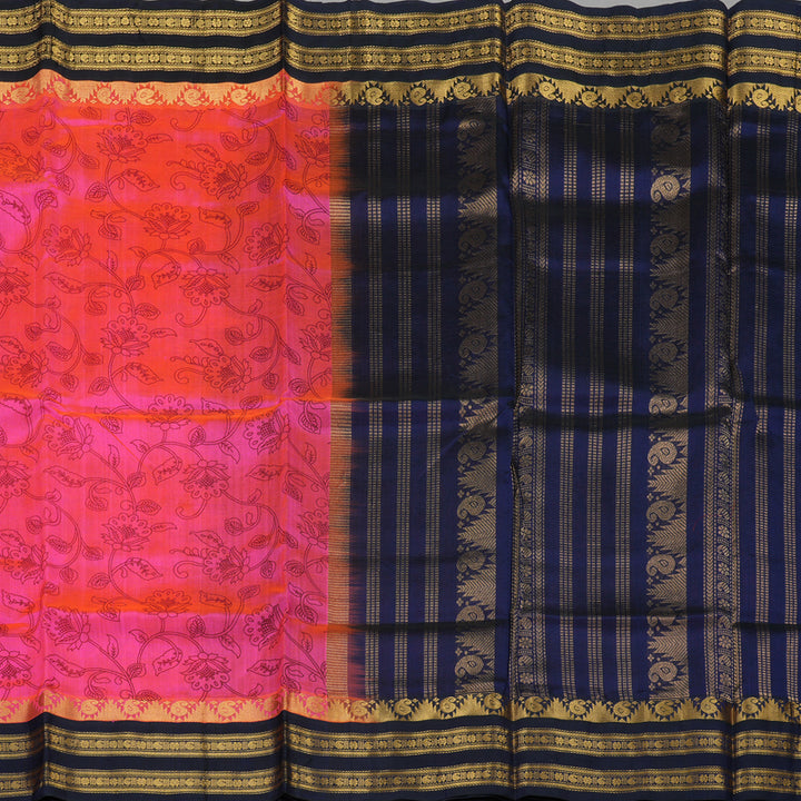 Hayagrivas Handloom Pure Silk Cotton Saree in Orangish Pink with Navy Blue HBE57D1-17
