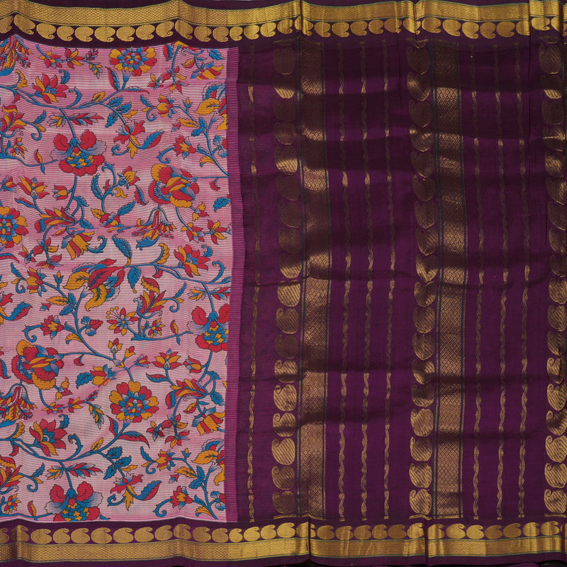 Hayagrivas Pink Pure Printed Silk Cotton Saree HBE57D1-21