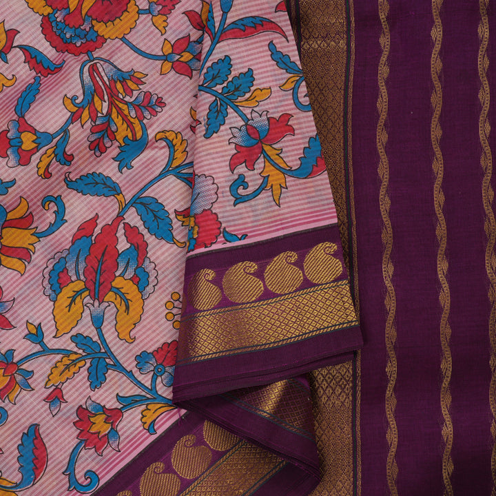 Hayagrivas Pink Pure Printed Silk Cotton Saree HBE57D1-21