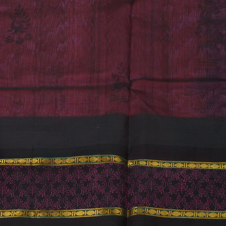 Hayagrivas Pure Printed Silk Cotton Saree in Fuchsia Pink with Deep Brown contrast HBE57D6-1