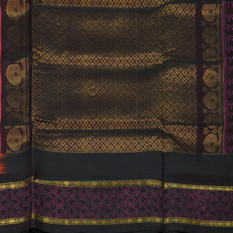 Hayagrivas Pure Printed Silk Cotton Saree in Fuchsia Pink with Deep Brown contrast HBE57D6-1