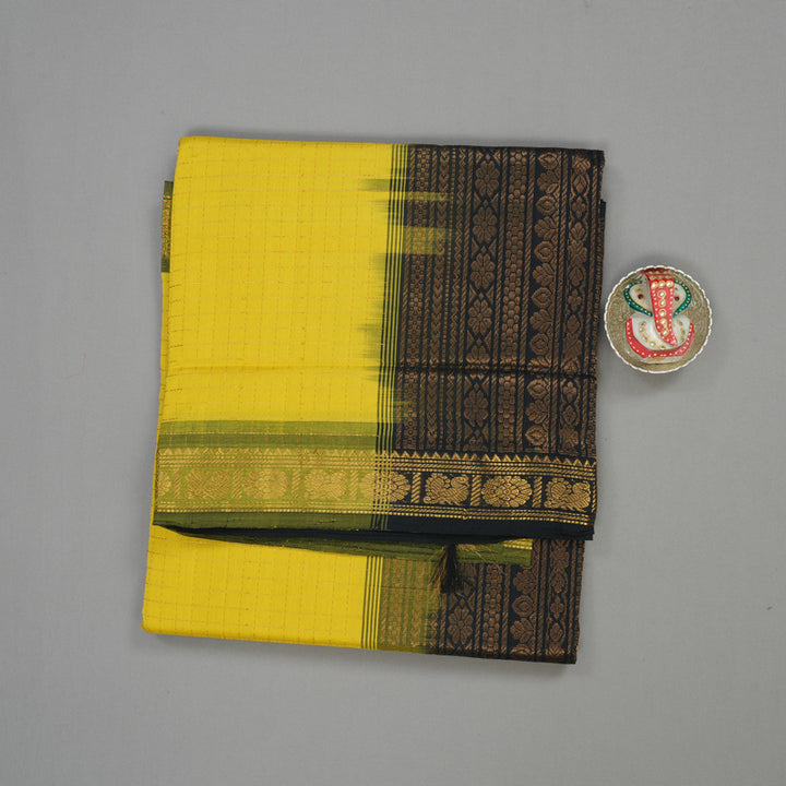 Hayagrivas Lemon Yellow Pure Silk Cotton Saree with Dual Tone Border HBE583H1-13