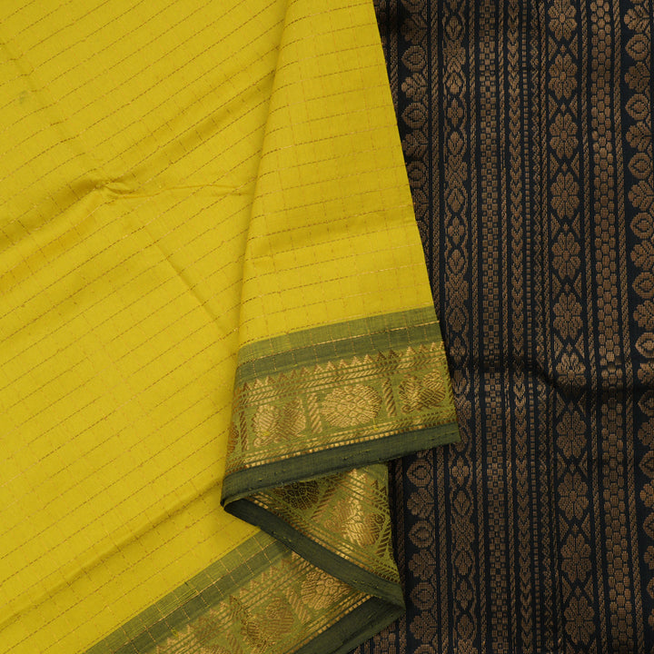 Hayagrivas Lemon Yellow Pure Silk Cotton Saree with Dual Tone Border HBE583H1-13