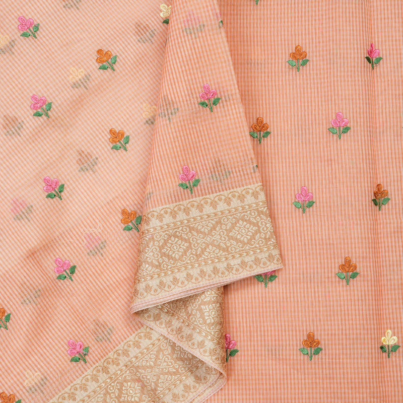 Hayagrivas Handloom Fancy Cotton Saree in Invigorating Peach Pink HBE82D4-13