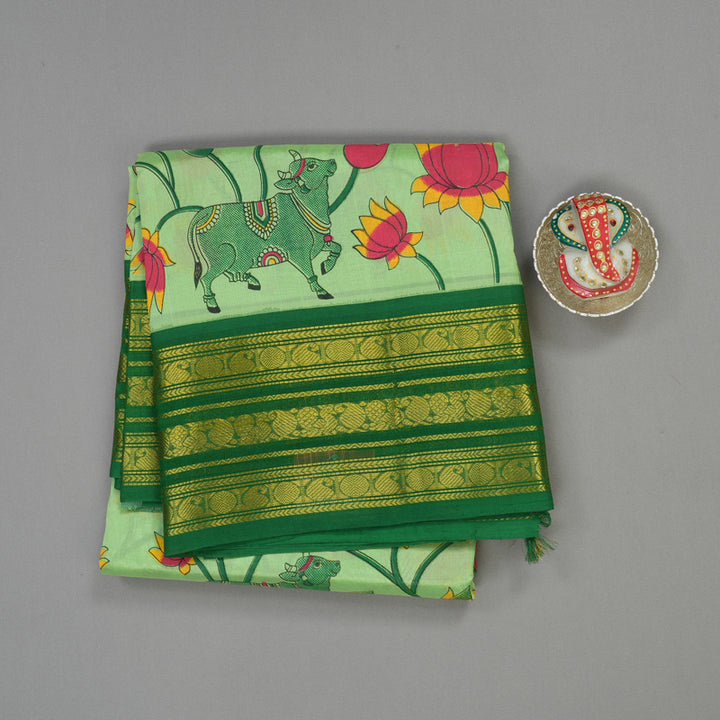 Hayagrivas Pista Green Pure Printed Silk Cotton Saree with Green Border HBE839J10-1