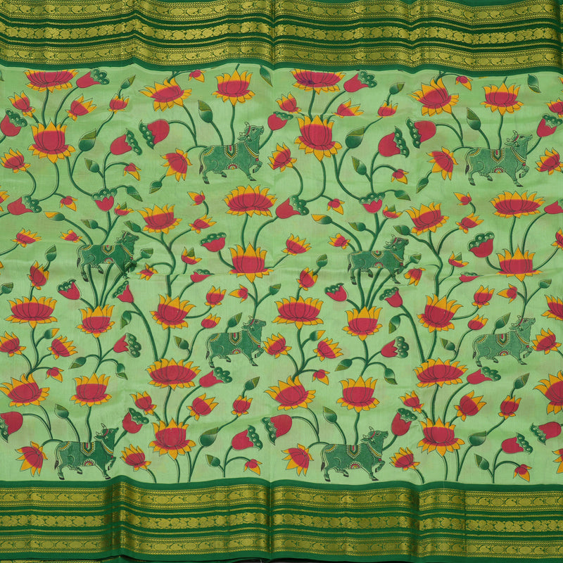 Hayagrivas Pista Green Pure Printed Silk Cotton Saree with Green Border HBE839J10-1