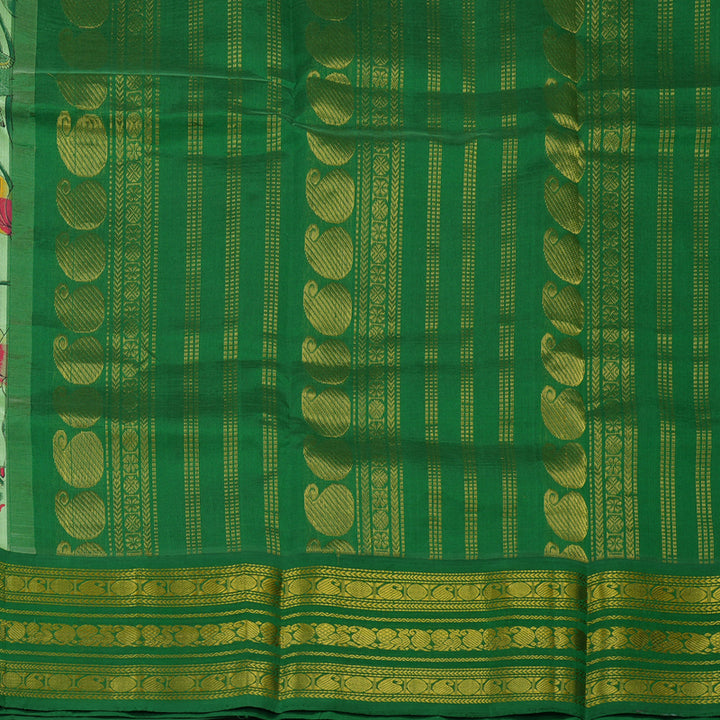Hayagrivas Pista Green Pure Printed Silk Cotton Saree with Green Border HBE839J10-1