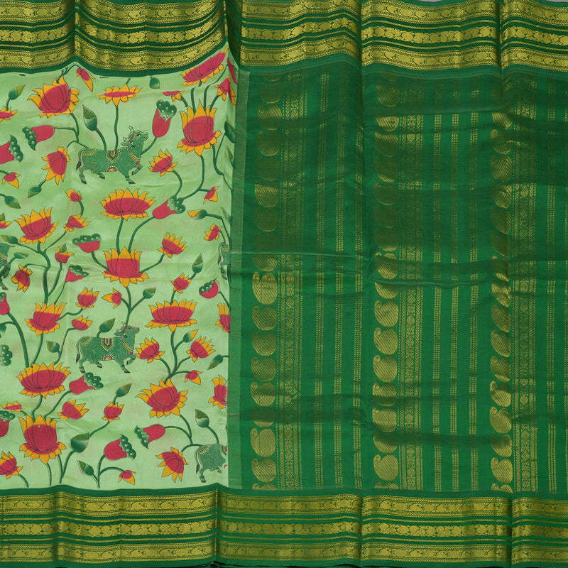 Hayagrivas Pista Green Pure Printed Silk Cotton Saree with Green Border HBE839J10-1