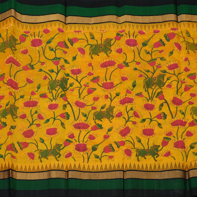 Hayagrivas Tumeric Yellow Pure Printed Silk Cotton Saree with Black Border HBE839J10-10