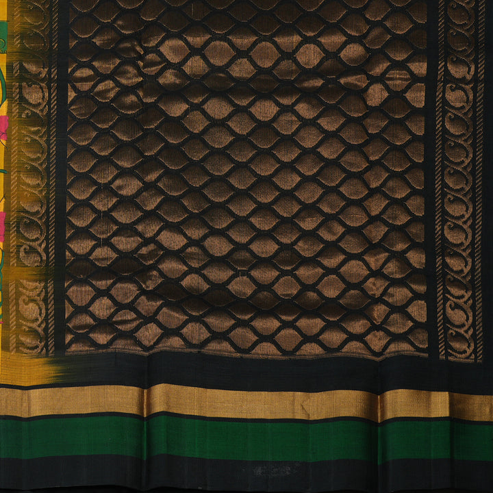 Hayagrivas Tumeric Yellow Pure Printed Silk Cotton Saree with Black Border HBE839J10-10