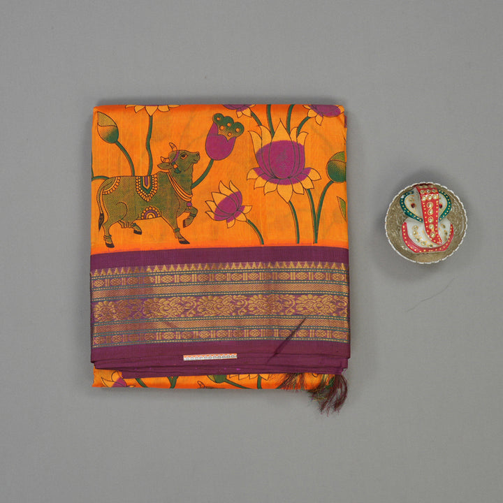 Hayagrivas Orange Pure Printed Silk Cotton Saree HBE839J10-11