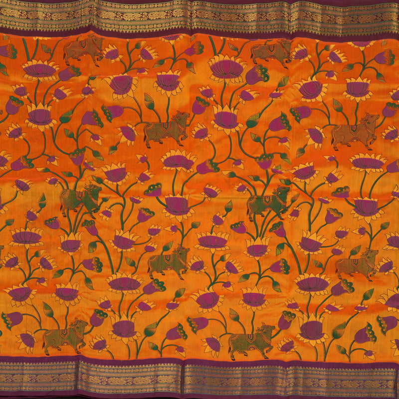 Hayagrivas Orange Pure Printed Silk Cotton Saree HBE839J10-11