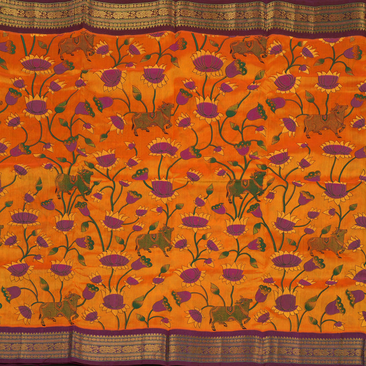 Hayagrivas Orange Pure Printed Silk Cotton Saree HBE839J10-11