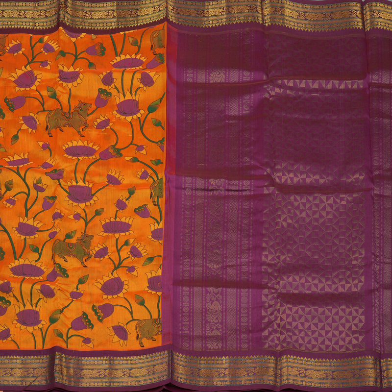 Hayagrivas Orange Pure Printed Silk Cotton Saree HBE839J10-11