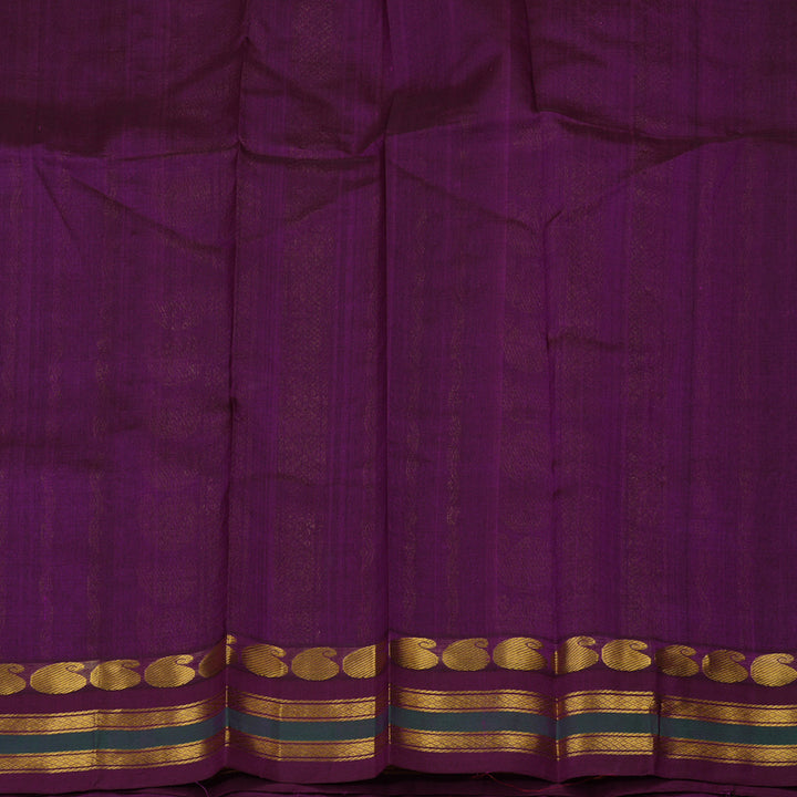Hayagrivas Greyish-Green Pure Printed Silk Cotton Saree with Deep Violet Border HBE839J10-12