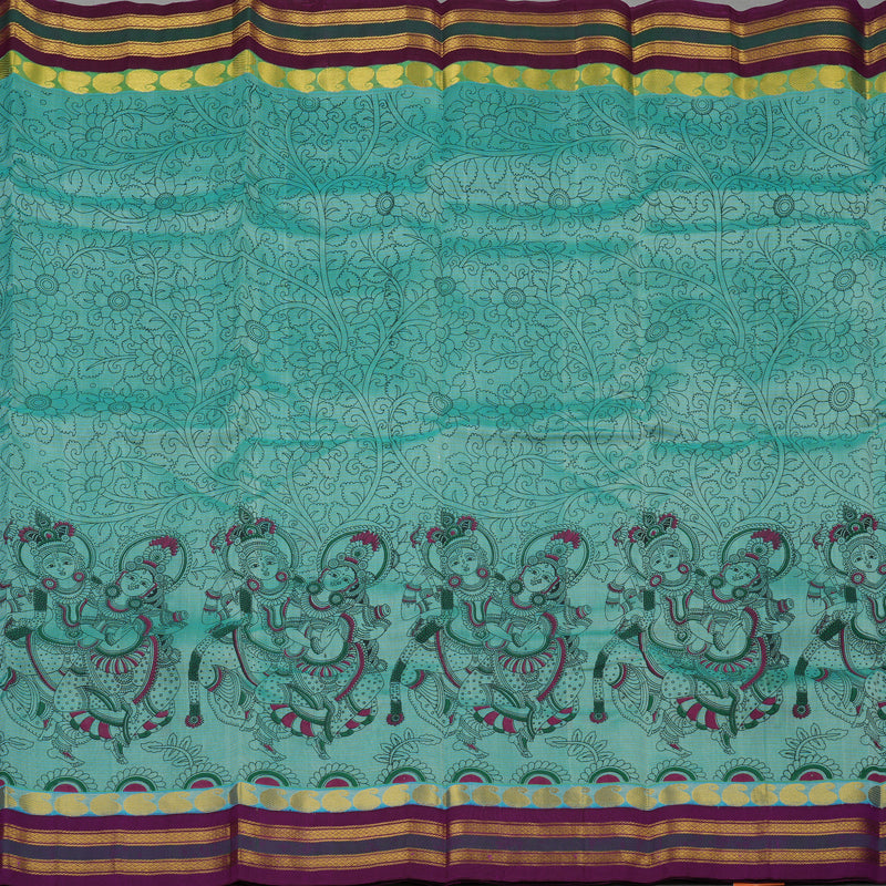 Hayagrivas Greyish-Green Pure Printed Silk Cotton Saree with Deep Violet Border HBE839J10-12