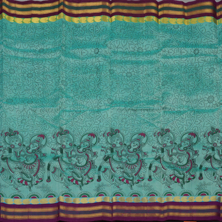 Hayagrivas Greyish-Green Pure Printed Silk Cotton Saree with Deep Violet Border HBE839J10-12