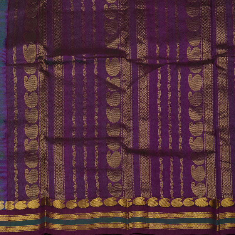 Hayagrivas Greyish-Green Pure Printed Silk Cotton Saree with Deep Violet Border HBE839J10-12