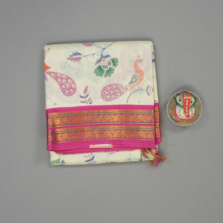 Hayagrivas Half White Pure Printed Silk Cotton Saree HBE839J10-2