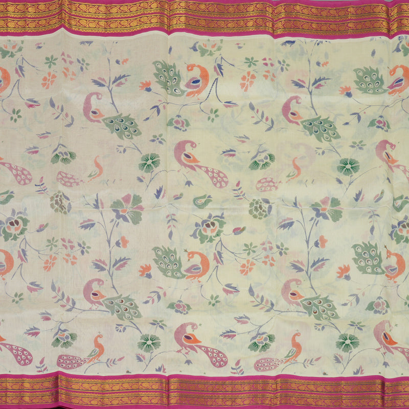 Hayagrivas Half White Pure Printed Silk Cotton Saree HBE839J10-2