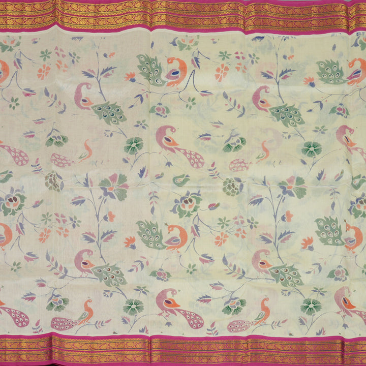 Hayagrivas Half White Pure Printed Silk Cotton Saree HBE839J10-2