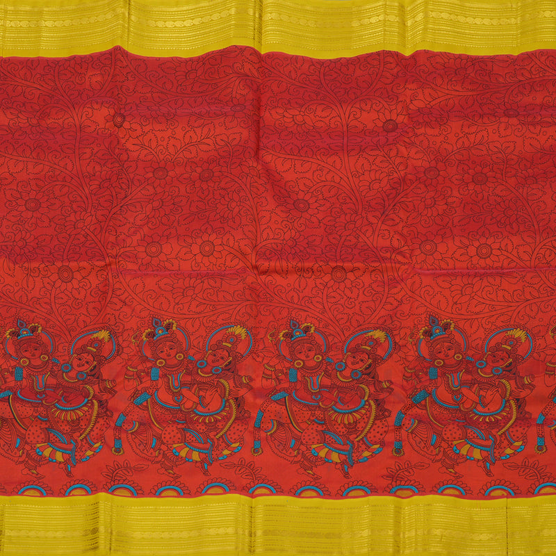 Hayagrivas Red Pure Printed Silk Cotton Saree with Sampanga Yellow Border HBE839J10-5